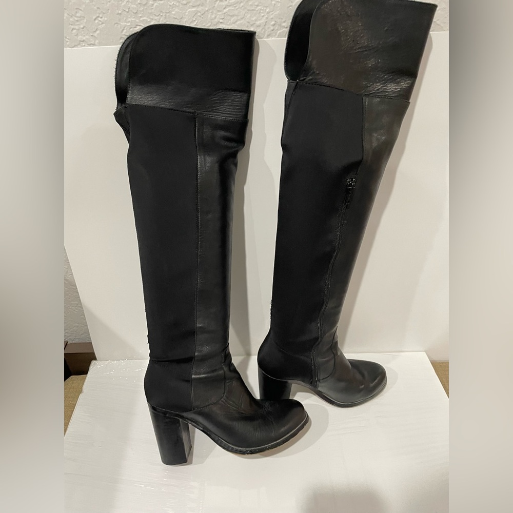 Black leather Over the Knee Boots